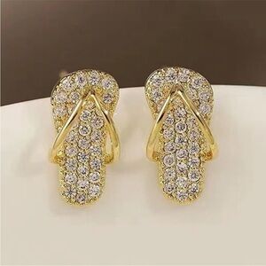 Dainty Flip Flop Rhinestone Stud Earrings, Flip Flop Earrings
